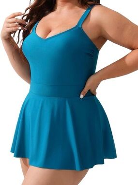 Cupshe Teal Blue One-Piece Skirted Swimsuit